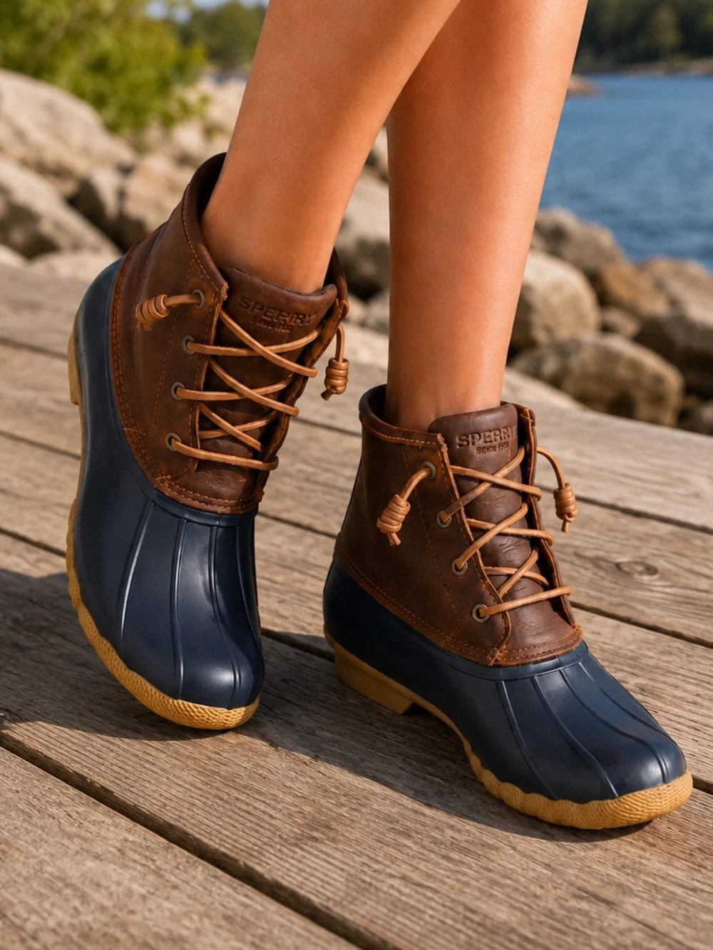 Sperry NWT Saltwater Duck boots navy blue & tan women’s 7